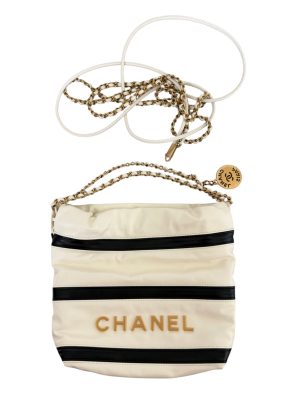 Pre-Owned Chanel Black & White Lambskin Leather Mini 22 Strap Bag