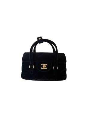 Pre-Owned Chanel Mini Quilted Velvet Top Handle Flap – Black