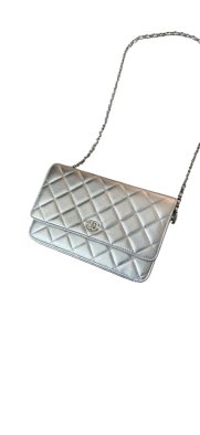Pre-Owned Chanel Trendy CC Wallet on Chain Leather Crossbody Bag – Silver – Excellent Condition