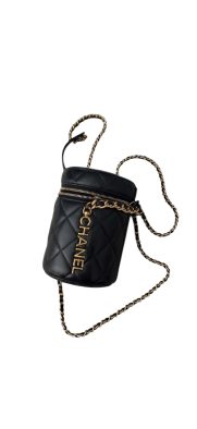 Pre-Owned Chanel Lambskin Quilted Side Note Vanity Bag – Black – Excellent Condition