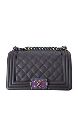 Pre-Owned Authentic Chanel Purple Iridescent Quilted Lambskin Small Boy Flap Shoulder Bag – Excellent Condition